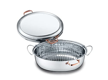 CONCORD Premium 12 Quart Stainless Steel Roasting Pan with Hangable Rack. Oval Turkey Roaster with Griddle Lid Multi-use Cookware