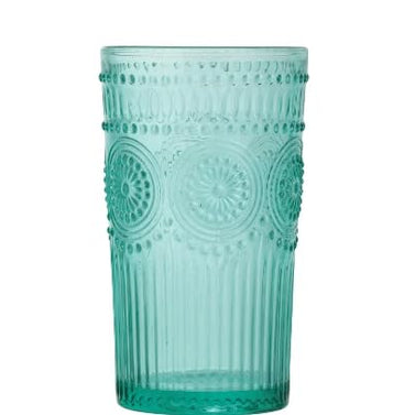 Pioneer Woman Adeline 16-Ounce Embossed Glass Tumblers, Set of 4, Clear (Blue)