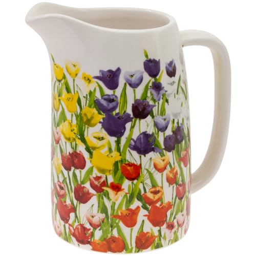 Boston International Drink Pitcher Ceramic Serveware Water & Cold Beverage Jug, 5.5 Cups, Tulipfield