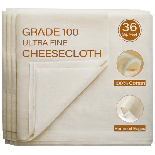 Cheesecloth, 36 Square Feet Grade 100 Cheese Cloths for Straining Reusable, Washable, Lint Free and Ultra Fine Mesh Unbleached Pure Cotton Cheese Cloth Table Runner with Hemmed 2 Edges (4 Yards)