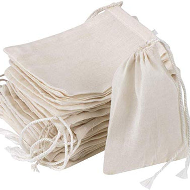 20 Pcs Muslin Drawstring Bags,Natural Unbleached Cotton Straining Herbs Cheesecloth Bags, Coffee Tea Brew Bags, Soup Gravy Broth Stew Bags, Bone Broth Brew Bags,Spice Bags, 4 x 3 Inches