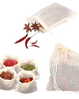 24pcs Spice Bags for Cooking, 3.86x3.15 Inch Drawstring Soup Bags Muslin Bags Empty Tea Bags Straining Reusable Filter Cheesecloth Bags for Spices Tea Coffee Seasoning Herbs Stew Gravy Soup Cooking