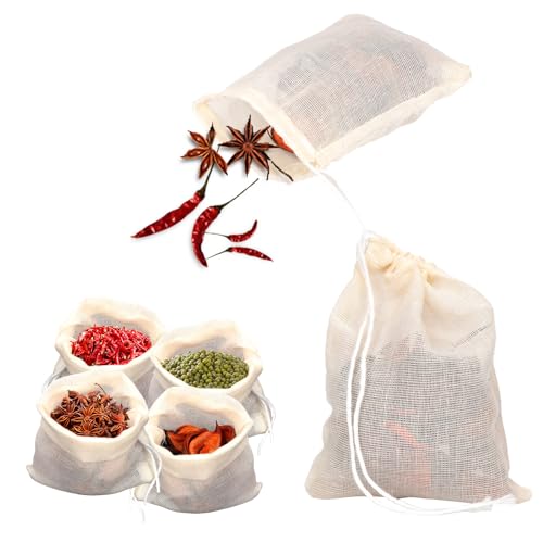 24pcs Spice Bags for Cooking, 3.86x3.15 Inch Drawstring Soup Bags Muslin Bags Empty Tea Bags Straining Reusable Filter Cheesecloth Bags for Spices Tea Coffee Seasoning Herbs Stew Gravy Soup Cooking