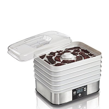 Hamilton Beach Digital Food Dehydrator for Fruit and Jerky, Vegetables and More, 5 Trays, Adjustable Temperature, 48 Hour Timer + Auto Shutoff, Grey (32100A)