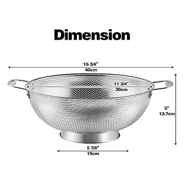 Extra Large 6-Qt Colander, 18/8 Stainless Steel Mesh Strainer for Kitchen, Food Sieve with Riveted Handles and Self-draining Solid Ring Base, Great for Pasta, Rice, Vegetables and Fruits