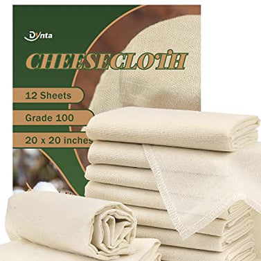 Cheesecloth for Straining Grade 100, 12 Pieces Reusable Hemmed Cheesecloth 20 x 20 Inches, 100% Unbleached Cotton Cheese Cloths for Straining, Filtering, Canning, Covering, Polishing and Decoration…