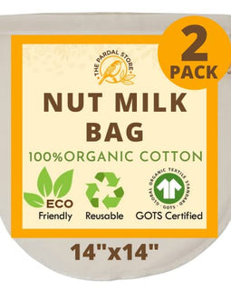 2024 NEW - 2 Pcs 14"x14" Nut Milk Bag - 100% Organic Unbleached Cotton Cheesecloth Bags/Food Strainer, Nut Milk Bag Reusable for Straining Oat Milk, Almond Milk, Cheese making, Celery Juice Nut Bag