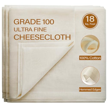 Cheesecloth, 18 Square Feet Grade 100 Cheese Cloths for Straining Reusable, Washable, Lint Free and Ultra Fine Mesh Unbleached Pure Cotton Muslin Cloths for Cooking with Hemmed 2 Edges (2 Yards)