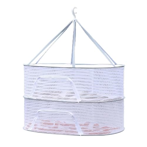 Foldable Drying Net for Vegetables, Fish, and Dehydrated Goods, Multi-tiered Food Drying Net, Versatile Drying Rack, Windproof Design, Zipper Closure for Insect Protection (White, Dual Layer)