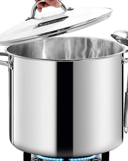 HOMICHEF Commercial Grade LARGE STOCK POT 20 Quart With Lid - Nickel Free Stainless Steel Cookware - Healthy Polished Stockpots - Heavy Duty Induction Soup Pot