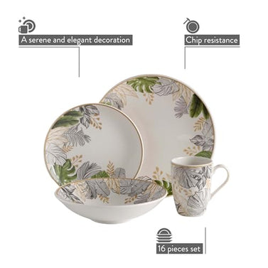 Corona Dinnerware Set 16-pieces Earthenware | Natural | Set de Vajilla 4 puestos | 16 piezas | Ceramica