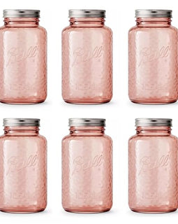 Ball Collectors Edition Vintage Rose Colored Canning Jars, Regular Mouth Quart Jars with Lids and Bands, 32 Oz Each, Pack of 6, 2166214-6PK