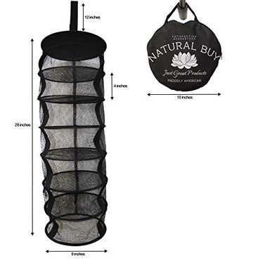 9 Inch 7 Level Micro Hanging Dry Net Indoor/Closet Drying Rack for Herbs, Organizer, Freshner - Black Mash Screen with Top-to-Bottom Zipper - Apartment Size with Zipped Storage Pouch