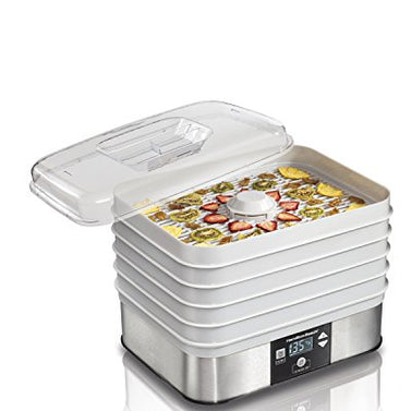 Hamilton Beach Digital Food Dehydrator for Fruit and Jerky, Vegetables and More, 5 Trays, Adjustable Temperature, 48 Hour Timer + Auto Shutoff, Grey (32100A)