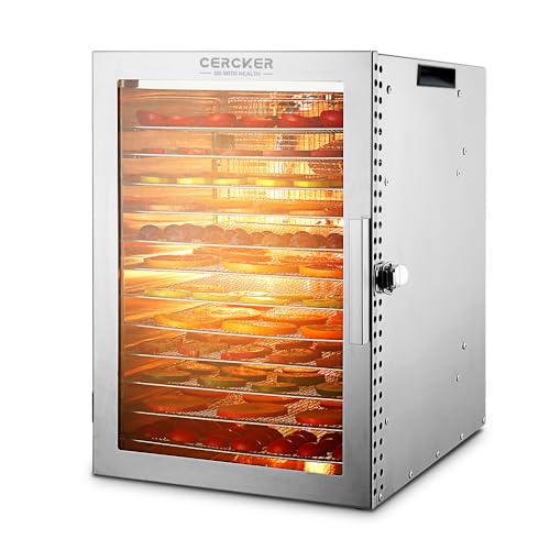 Food-Dehydrator Machine 12 Stainless Steel Trays, 800W Dehydrator for Herbs, Meat Dehydrator for Jerky,190ºF Temperature Control,24H Timer,Powerful Drying Capacity for Fruits,Veggies,Yogurt