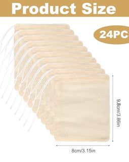 24pcs Spice Bags for Cooking, 3.86x3.15 Inch Drawstring Soup Bags Muslin Bags Empty Tea Bags Straining Reusable Filter Cheesecloth Bags for Spices Tea Coffee Seasoning Herbs Stew Gravy Soup Cooking