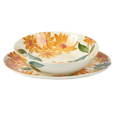 Sunnyflower 2 Piece Hand-Painted Floral Stoneware Serving Set