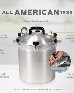 All American 1930: 25qt Pressure Cooker/Canner (The 925) - Exclusive Metal-to-Metal Sealing System - Easy to Open & Close - Suitable for Gas, Electric, or Flat Top Stoves - Made in the USA