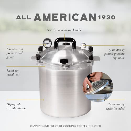 All American 1930: 25qt Pressure Cooker/Canner (The 925) - Exclusive Metal-to-Metal Sealing System - Easy to Open & Close - Suitable for Gas, Electric, or Flat Top Stoves - Made in the USA