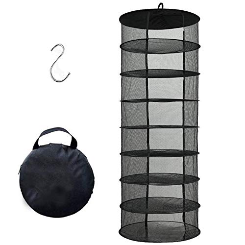 Desy & Feeci Herb Drying Rack, 8 Layer Collapsible Mesh Dry Net Herb Dryer with S Hang Buckle and Storage Bag, Black