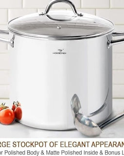 HOMICHEF Commercial Grade LARGE STOCK POT 20 Quart With Lid - Nickel Free Stainless Steel Cookware - Healthy Polished Stockpots - Heavy Duty Induction Soup Pot