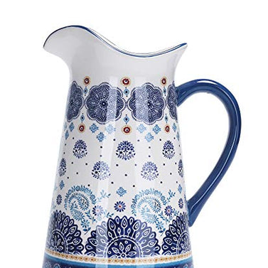 Bico Blue Talavera Ceramic 2.5 Quarts Pitcher with Handle, Decorative Vase for Flower Arrangements, Dishwasher Safe