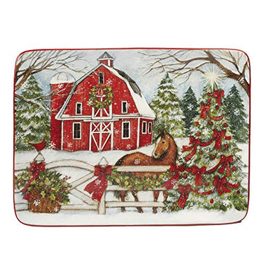 Certified International 16" x 12" Christmas on The Farm Rectangular Platter 16",Red