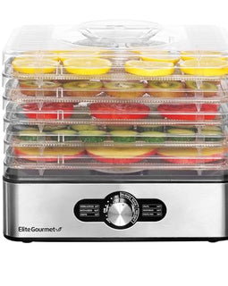 Elite Gourmet EFD3321X Food Dehydrator, Stainless Steel Trays Adjustable Temperature Controls, Jerky, Herbs, Fruit, Veggies, Dried Snacks, Stainless Steel