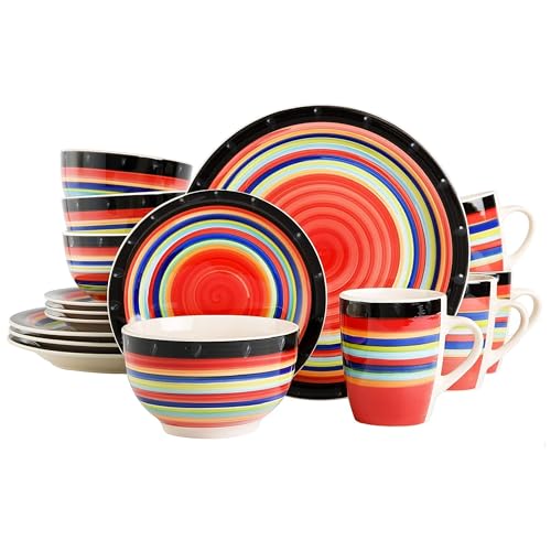 Gibson Home Casa Stella 16-Piece Dinnerware Set, Red