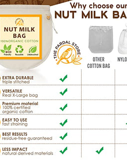 2024 NEW - 2 Pcs 14"x14" Nut Milk Bag - 100% Organic Unbleached Cotton Cheesecloth Bags/Food Strainer, Nut Milk Bag Reusable for Straining Oat Milk, Almond Milk, Cheese making, Celery Juice Nut Bag