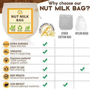 2024 NEW - 2 Pcs 14"x14" Nut Milk Bag - 100% Organic Unbleached Cotton Cheesecloth Bags/Food Strainer, Nut Milk Bag Reusable for Straining Oat Milk, Almond Milk, Cheese making, Celery Juice Nut Bag