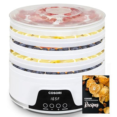 COSORI Food Dehydrator Machine for Jerky, 5 BPA-Free 12.2" Trays with 165°F Temperature Control and 48H Timer, 350W Dryer for Fruit, Herbs, Meat, Veggies and Dog Treats, 50-Recipes Book Included