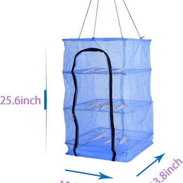 Drying Rack 4 Layers Folding Fish Mesh, Vegetable Fish Dish Screen Hanging Foldable Drying Mesh Storage Bag Blue (4 Layers)