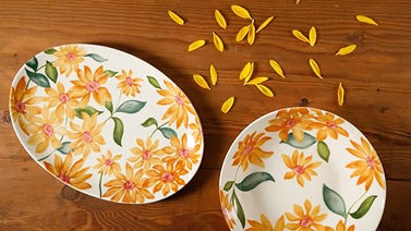 Sunnyflower 2 Piece Hand-Painted Floral Stoneware Serving Set