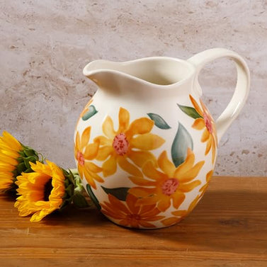 Pitcher & Vase Hand-Painted Sunnyflower 2.6-Quart Stoneware