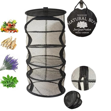 9 Inch 5 Level Micro Hanging Dry Net Indoor/Closet Drying Rack for Herbs, Plants, Organizer, Freshner - Black Mash Screen with Top-to-Bottom Zipper - Apartment Size with Zipped Storage Pouch