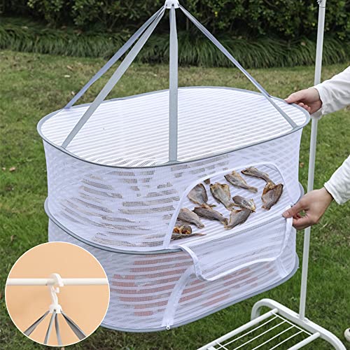 Herb Drying Rack 2 Layer Hanging Mesh Net for Plants Hanging Drying Fish Net Foldable Hanging Mesh Dryer for Buds, Fruits, Hydroponics Flowers, Vegetables, Fish or Clothes, Doll