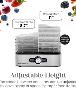 Elite Gourmet EFD3321X Food Dehydrator, Stainless Steel Trays Adjustable Temperature Controls, Jerky, Herbs, Fruit, Veggies, Dried Snacks, Stainless Steel