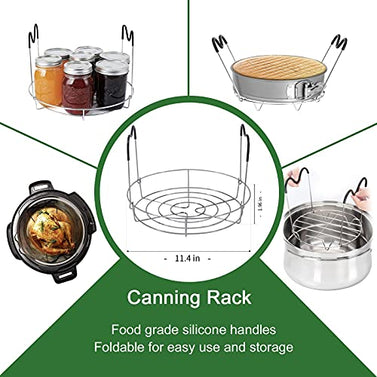 7 in 1 Canning Kit Include Steamer Rack,Canning Funnel,Jar Lifter,Wrench, Tongs,Lid Lifter/Bubble Remover Tool.Suitable for Easy Learning and Making of Household Mason Canning (Green)