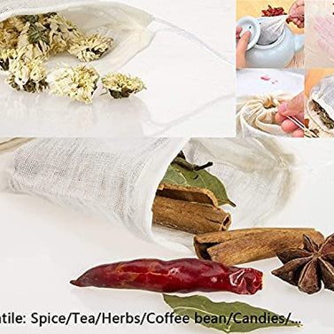 20 Pcs Muslin Drawstring Bags,Natural Unbleached Cotton Straining Herbs Cheesecloth Bags, Coffee Tea Brew Bags, Soup Gravy Broth Stew Bags, Bone Broth Brew Bags,Spice Bags, 4 x 3 Inches