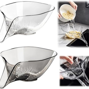 Multifunctional Drainer Basket - 2024 New Fruit Cleaning Bowl with Strainer Container, Kitchen Sink Food Collector Drainer Fruit Rinser Vegetable Wash Strainer Bowl (2PCS, Transparent + Gray)