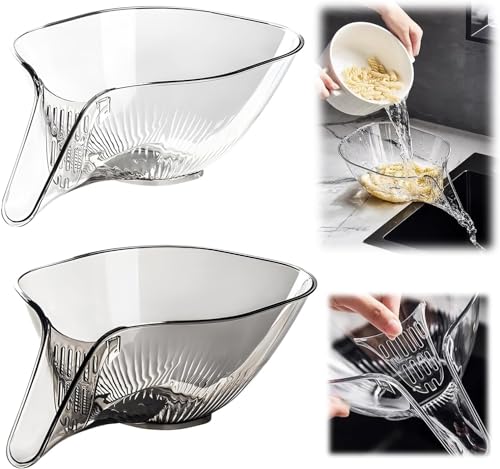 Multifunctional Drainer Basket - 2024 New Fruit Cleaning Bowl with Strainer Container, Kitchen Sink Food Collector Drainer Fruit Rinser Vegetable Wash Strainer Bowl (2PCS, Transparent + Gray)