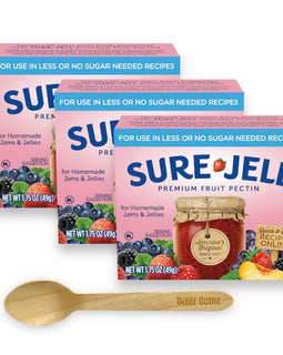 Sure Jell Low Sugar Pectin for Canning - Pack of 3, Sure Jell Fruit Pectin 1.75 oz Boxes for Low or No Sugar Jams, Jellies, and Preserves - Bundled with Daily Gemz Spoon