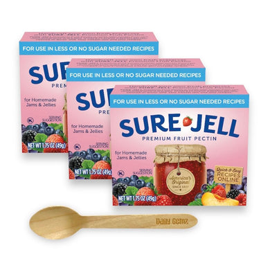 Sure Jell Low Sugar Pectin for Canning - Pack of 3, Sure Jell Fruit Pectin 1.75 oz Boxes for Low or No Sugar Jams, Jellies, and Preserves - Bundled with Daily Gemz Spoon