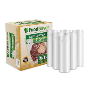 FoodSaver GameSaver Vacuum Sealer Bags, Rolls for Custom Fit Airtight Food Storage and Sous Vide, 8" x 20' (Pack of 6),Green